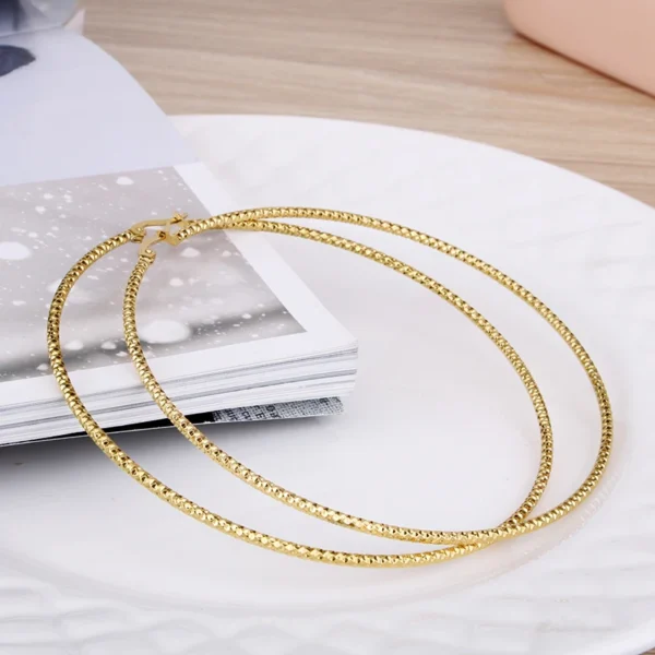 Hgfly Gold Color Stainless Steel Large Hoop Earring for Women Thread Wholesale Ear Accessories Fashion Jewelry Hot E0153 - Image 5