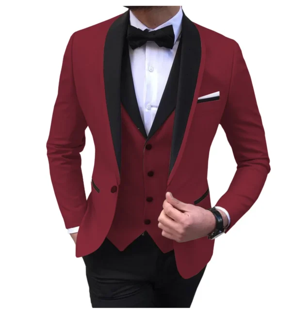 White Slit Mens Suits 3 Piece Black Shawl Lapel Casual Groom Tuxedos for Wedding Groomsmen Suits Men 2021 (Blazer+Vest+Pant) - Image 3