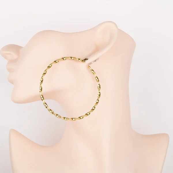 Hgfly Gold Color Stainless Steel Large Hoop Earring for Women Thread Wholesale Ear Accessories Fashion Jewelry Hot E0153 - Image 4