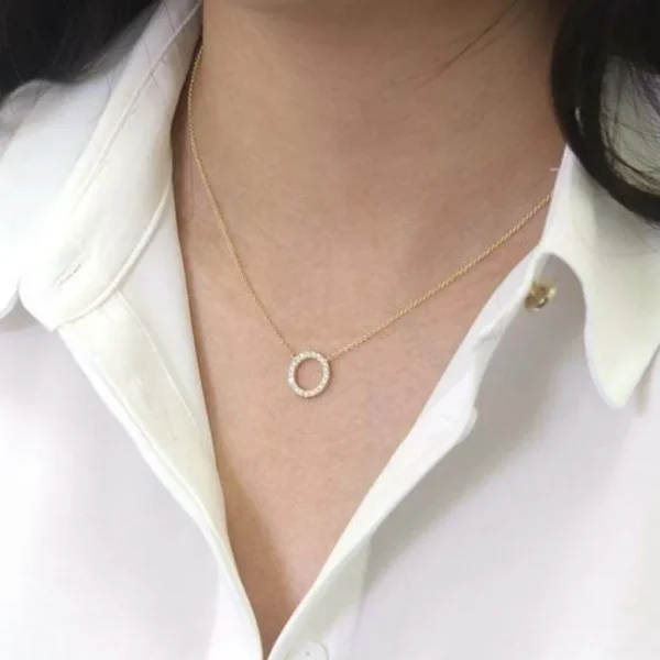 Fashion Trend Elegant Jewelry Simple Crystal Circle Pendant Necklace Golden Color Unquie Women Necklace Party Gift Wholesale - Image 3