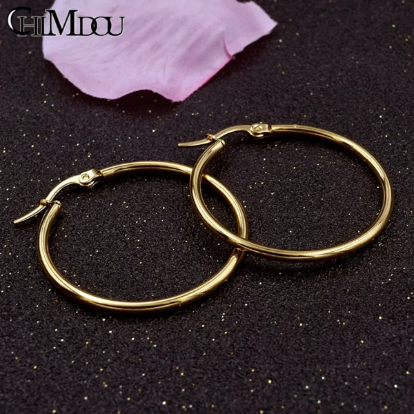 CHIMDOU Gold color Stainless Steel Earrings 2024 Women Small or Big Hoop Earrings Party Rock Gift, Two colors wholesale - Image 4