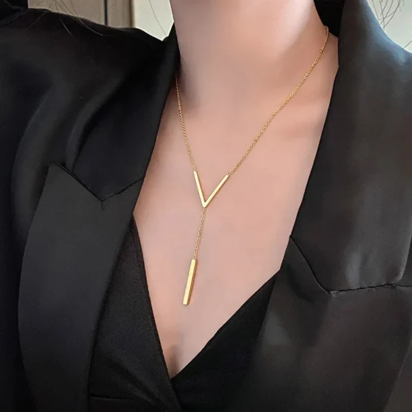 Simple V-shaped Long Sexy Clavicle Necklace Gold Color Long Neck Chain Women Vertical Bar Pendant Necklace Party Jewelry Gifts - Image 2