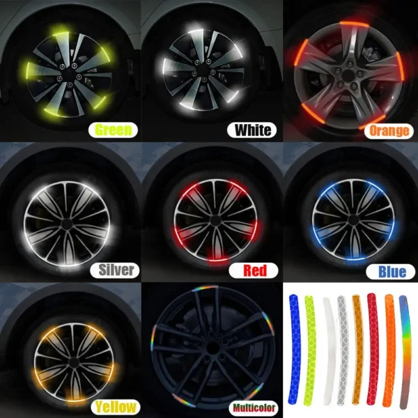 20PCS Universal Wheel Hub Reflective Sticker Rainbow Luminous Stripe Tape Car Decals Night Driving Safety Motorcycle Accessories - Image 2