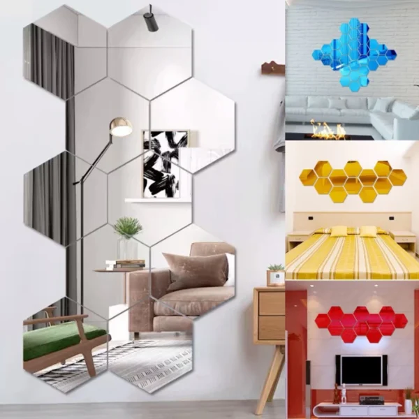 6/12Pcs Hexagon Acrylic Mirror Wall Stickers Home Decor DIY Removable Mirror Sticker Living-Room Decal Art Ornaments For Home