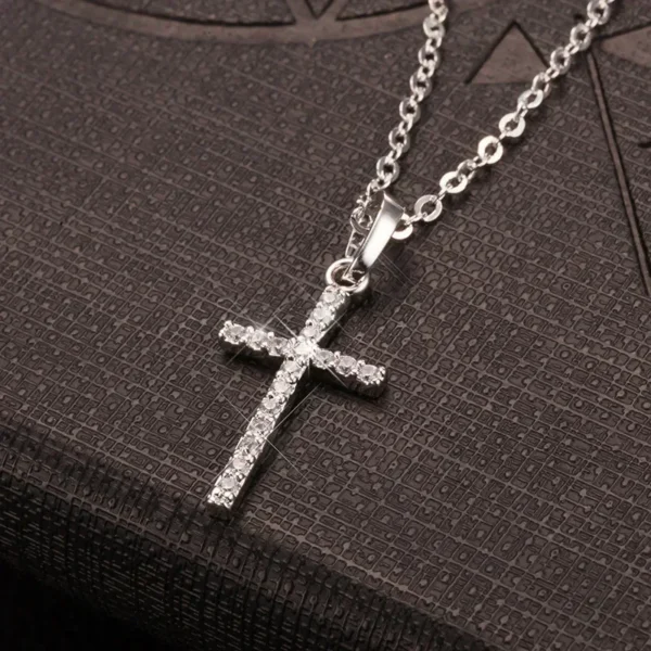 Fashion Silver Color Girls Hammer Pattern Necklace Simple Individuality Cross Shaped Pendant Women's Gift Boutique Jewelry - Image 4