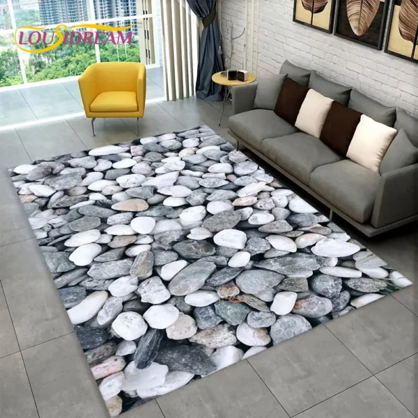 3D Stone Footprint Beach Pebbles Area Rug,Carpet Rug for Home Living Room Bedroom Sofa Doormat Kitchen Decor Non-slip Floor Mat