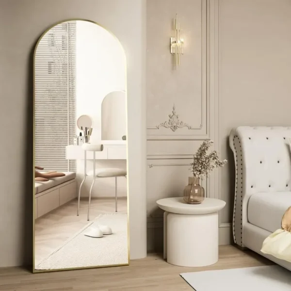 Full Length Mirror, 64"x21" Arch Mirror Floor with Stand, Gold Arched Full Body Standing or Leaning Mirror for Bedroom - Image 2