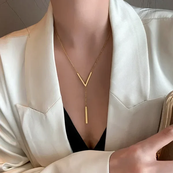 Simple V-shaped Long Sexy Clavicle Necklace Gold Color Long Neck Chain Women Vertical Bar Pendant Necklace Party Jewelry Gifts - Image 3