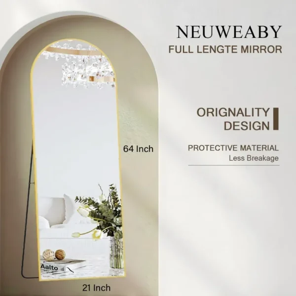 Full Length Mirror, 64"x21" Arch Mirror Floor with Stand, Gold Arched Full Body Standing or Leaning Mirror for Bedroom - Image 6