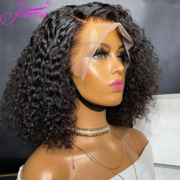 Kinky Curly Bob Cheap Wig Lace Frontal Human Hair Wigs 100% Brazilian Glueless Short Water Curly ForWomen 180Density Wear And Go - Image 4