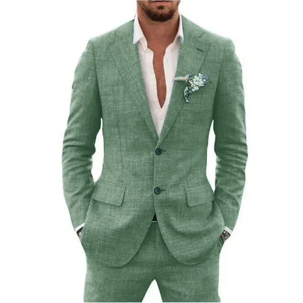 Casual Linen Suit for Men Notched Lapel Slim Fit 2 Pieces for Wedding Dresses Summer Beach Tuxedo Suits for Men - Image 2