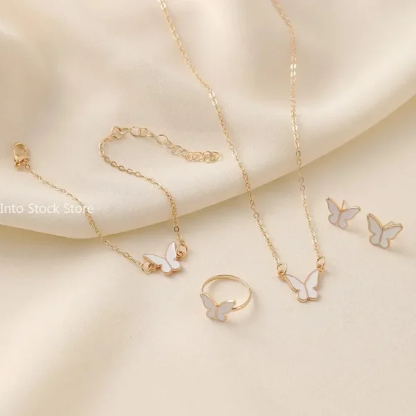 New Personalized Butterfly Glazed Bracelet Ring Necklace Earring, Exquisite Small and Fashionableand High Sense Collar Chain Set - Image 2