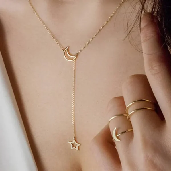 New Fashion Jewelry Star Moon Choker Necklace Gift For Women Girl Gold Color Chain Hollow Star Pendant Necklace Drop Shipping