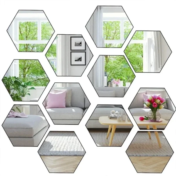 24/6Pc 3D Mini Mirror Wall Stickers Acrylic Self Adhesive Removable Hexagon Wall Decals Living Room Bedroom Art Mirror Ornaments - Image 3