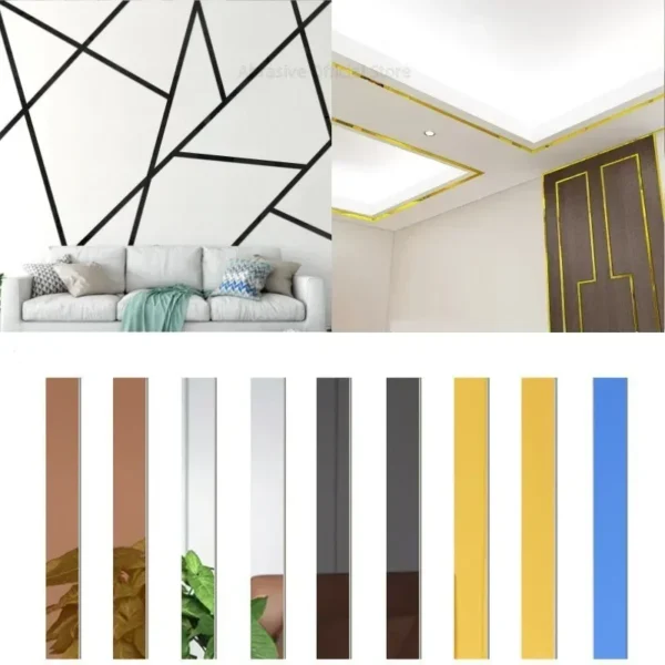 Strip Wall Stickers Living Room TV Back Drop DIY Art Wall Decor Home Entrance Acrylic Mirror 3D Wall Stickers Decoration - Image 4