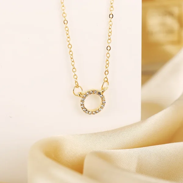 Fashion Trend Elegant Jewelry Simple Crystal Circle Pendant Necklace Golden Color Unquie Women Necklace Party Gift Wholesale - Image 5