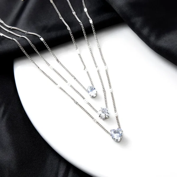 Crystal Zircon Heart Star Charm Layered Pendant Necklace Set for Women Charms Fashion Square Rhinestone Female Vintage Jewelry - Image 6