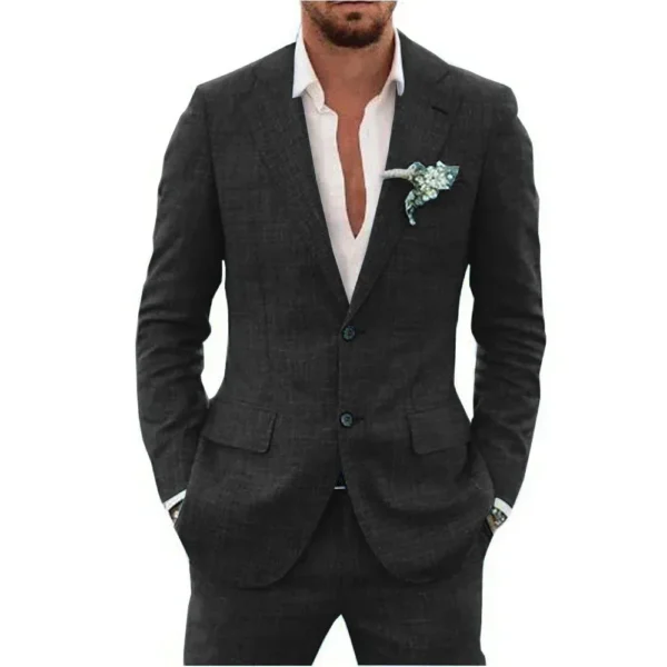 Casual Linen Suit for Men Notched Lapel Slim Fit 2 Pieces for Wedding Dresses Summer Beach Tuxedo Suits for Men - Image 6