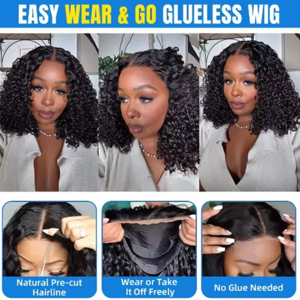 Kinky Curly Bob Cheap Wig Lace Frontal Human Hair Wigs 100% Brazilian Glueless Short Water Curly ForWomen 180Density Wear And Go - Image 3