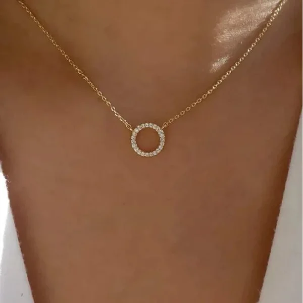 Fashion Trend Elegant Jewelry Simple Crystal Circle Pendant Necklace Golden Color Unquie Women Necklace Party Gift Wholesale - Image 2