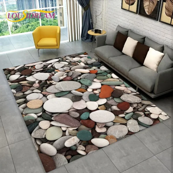 3D Stone Footprint Beach Pebbles Area Rug,Carpet Rug for Home Living Room Bedroom Sofa Doormat Kitchen Decor Non-slip Floor Mat - Image 3