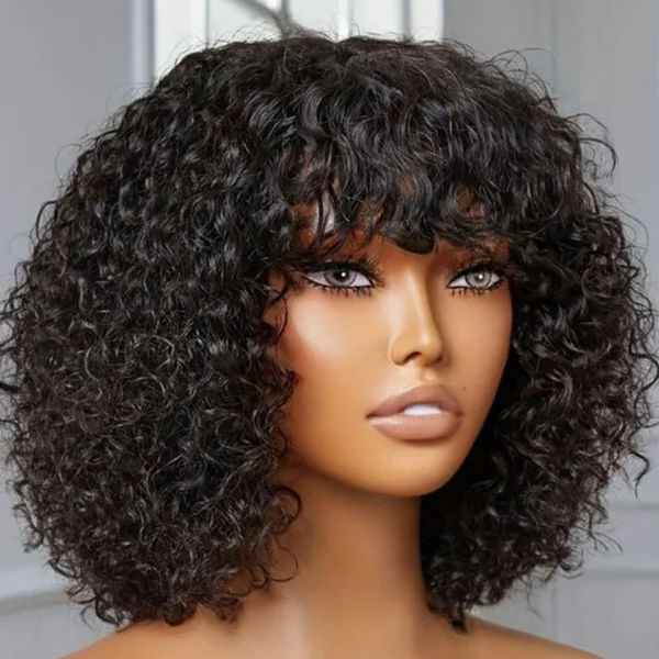 Jerry Curly Short Pixie Bob Cut Human Hair Wigs With Bangs For Women Wear To Go Peruvian Highlight Honey Water Wave Wigs