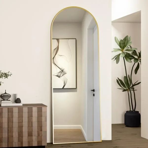 Full Length Mirror, 64"x21" Arch Mirror Floor with Stand, Gold Arched Full Body Standing or Leaning Mirror for Bedroom - Image 4