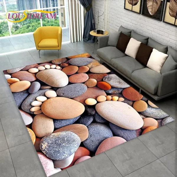 3D Stone Footprint Beach Pebbles Area Rug,Carpet Rug for Home Living Room Bedroom Sofa Doormat Kitchen Decor Non-slip Floor Mat - Image 2