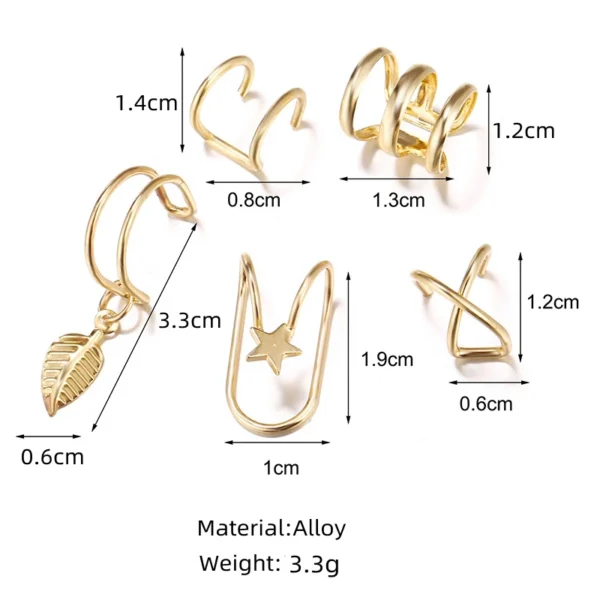 5Pcs/Lot Clip On Earring Golden Leaves Non-Piercing Ear Jewelry For Women Men Wholesale Girl Gifts - Image 5