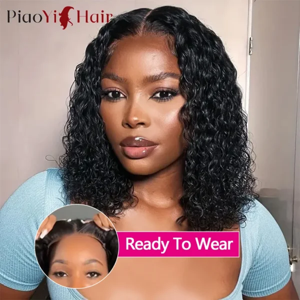 Glueless Human Hair Water Curly Wave Bob Ready to Wear Deep Wigs 200 Density 4X4 Lace Wig Bob 100% Human Hair Wigs Top Quality