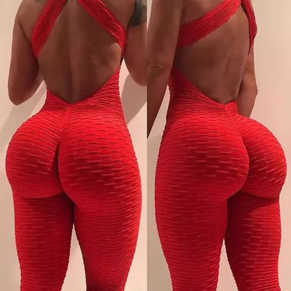 2025 Sexy Halter Women's Tracksuit Yoga High Waist Play Suit Slim Sport Backless Top Running Sportswear Pants Push Up Jumpsuit