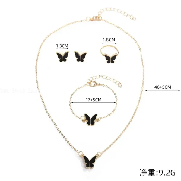 New Personalized Butterfly Glazed Bracelet Ring Necklace Earring, Exquisite Small and Fashionableand High Sense Collar Chain Set - Image 6