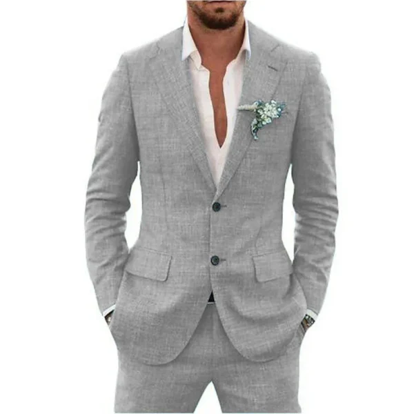 Casual Linen Suit for Men Notched Lapel Slim Fit 2 Pieces for Wedding Dresses Summer Beach Tuxedo Suits for Men - Image 5