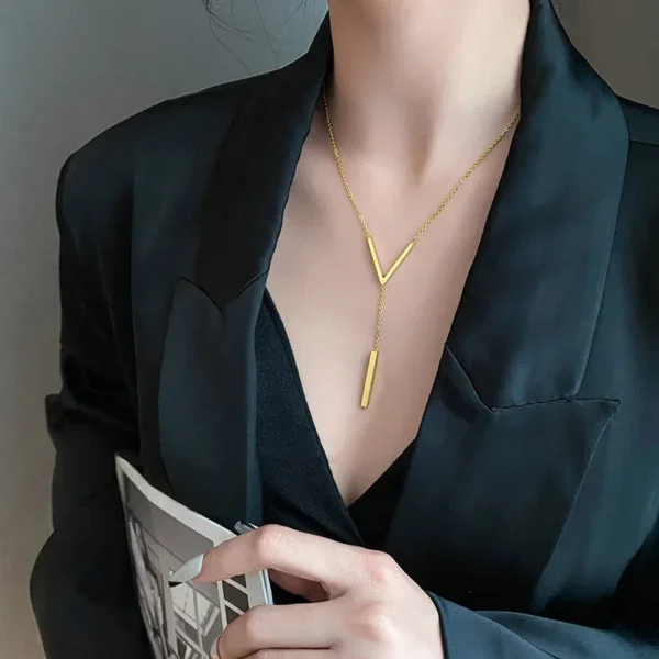 Simple V-shaped Long Sexy Clavicle Necklace Gold Color Long Neck Chain Women Vertical Bar Pendant Necklace Party Jewelry Gifts - Image 5