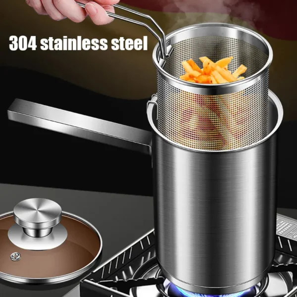 Thickeded Deep Fryer Pot with Basket and Lid Large Stainless Steel Deep Fryer Pasta Strainer Basket Chicken Fried Food Strainer - Image 2