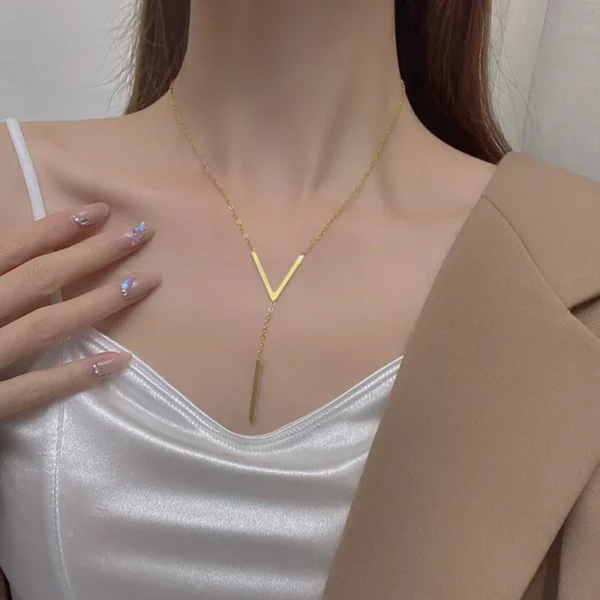 Simple V-shaped Long Sexy Clavicle Necklace Gold Color Long Neck Chain Women Vertical Bar Pendant Necklace Party Jewelry Gifts - Image 4