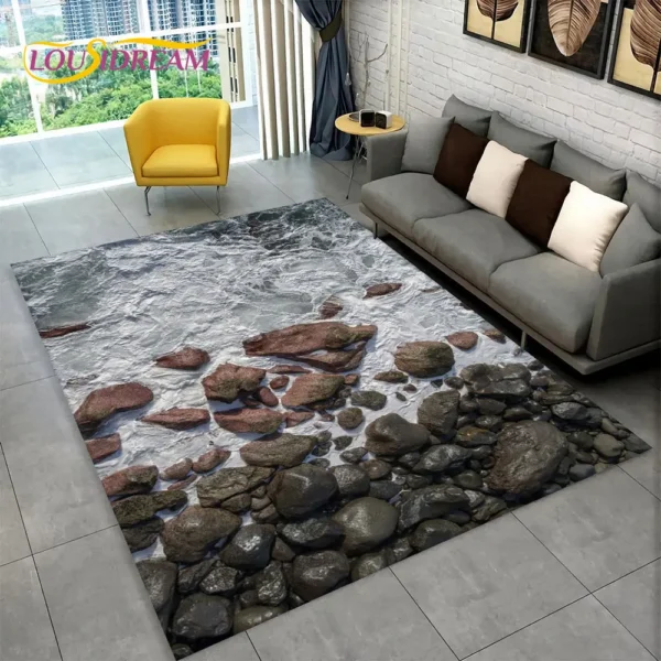 3D Stone Footprint Beach Pebbles Area Rug,Carpet Rug for Home Living Room Bedroom Sofa Doormat Kitchen Decor Non-slip Floor Mat - Image 6