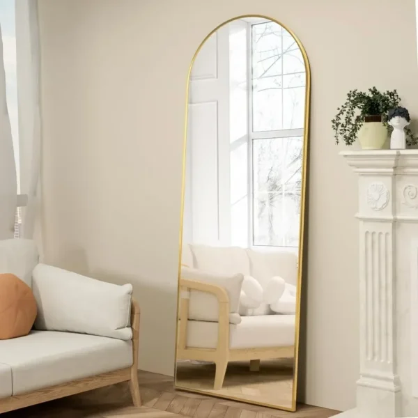 Full Length Mirror, 64"x21" Arch Mirror Floor with Stand, Gold Arched Full Body Standing or Leaning Mirror for Bedroom - Image 3