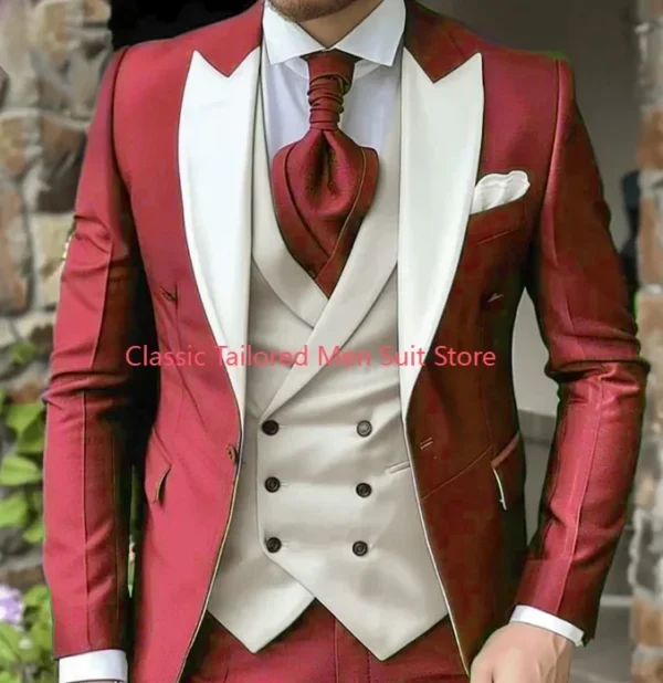 Elegant Wedding 3 Piece Jacket Pants Vest Full Set Luxury Single Breasted Peak Lapel Purple Male Clothing Men's Suits Blazer - Image 4