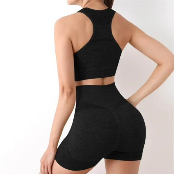 Sports Bra Set Vest Sports Bra Women's High Waist Sportswear Set with V Neck Vest Skinny Shorts Quick Dry Sweat for Active - Image 4