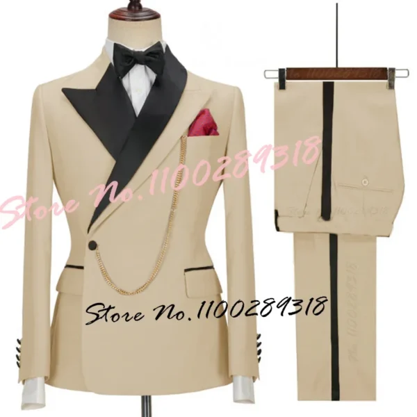 2024 Latest Designs Luxury Men Suit Set Slim fit Groomsmen Groom Wedding Dress Tuxedos Costume Homme Mariage 2PCS(Blazer+Pants) - Image 3