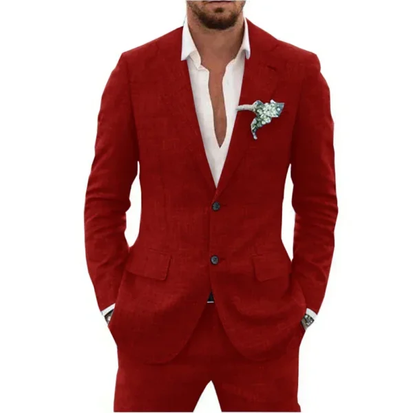 Casual Linen Suit for Men Notched Lapel Slim Fit 2 Pieces for Wedding Dresses Summer Beach Tuxedo Suits for Men - Image 3