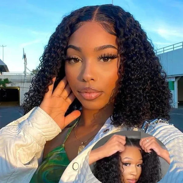 Glueless Wigs Human Hair Wear And Go Kinky Curly Lace Frontal Short Bob Wig 100% Human Hair Deep Frontal Wigs Brazilian Raw Hair