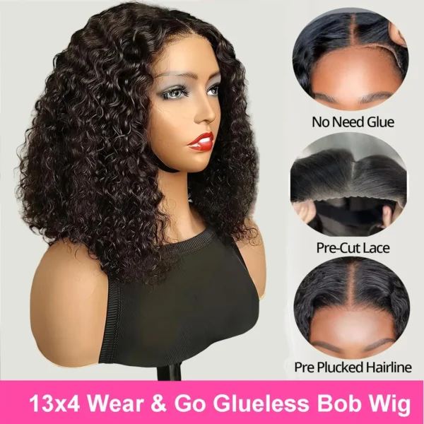 Short Bob Glueless Wigs Deep Wave Glueless Human Hair Ready To Wear 180% Pre Cut Lace 4x4 13x4 Culry Lace Front Human Hair Black - Imagem 26