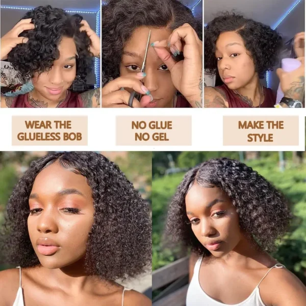 Short Bob Glueless Wigs Deep Wave Glueless Human Hair Ready To Wear 180% Pre Cut Lace 4x4 13x4 Culry Lace Front Human Hair Black - Imagem 25