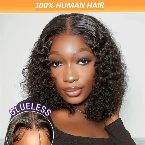 Short Bob Glueless Wigs Deep Wave Glueless Human Hair Ready To Wear 180% Pre Cut Lace 4x4 13x4 Culry Lace Front Human Hair Black - Imagem 12
