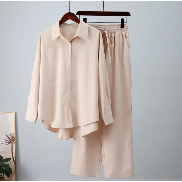 Holiday Wide Leg Pants Set Two Piece Set Women Vintage Boho Maxi Shirt Autumn Casual Loose Work Streetwear Y2k 2025 Outfits - Imagem 14