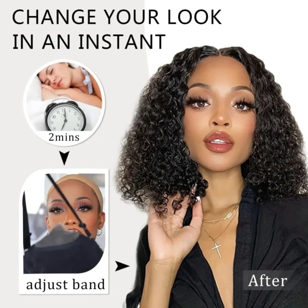 Short Bob Glueless Wigs Deep Wave Glueless Human Hair Ready To Wear 180% Pre Cut Lace 4x4 13x4 Culry Lace Front Human Hair Black - Imagem 30