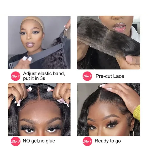 Short Bob Glueless Wigs Deep Wave Glueless Human Hair Ready To Wear 180% Pre Cut Lace 4x4 13x4 Culry Lace Front Human Hair Black - Imagem 21