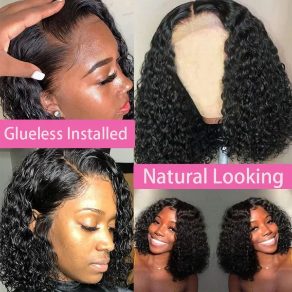 Short Bob Glueless Wigs Deep Wave Glueless Human Hair Ready To Wear 180% Pre Cut Lace 4x4 13x4 Culry Lace Front Human Hair Black - Imagem 36